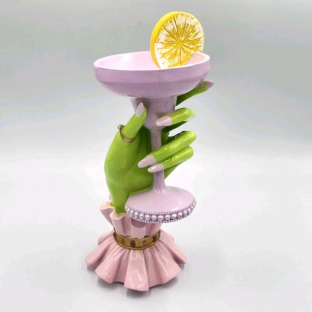 Halloween Green Witch Hand Holding Margarita Glass Figurine Tabletop Decor 11.5"